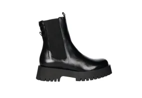 Botin Cremallera Piel Negro Elastico Lateral Cuello Acolchado Piso Grueso