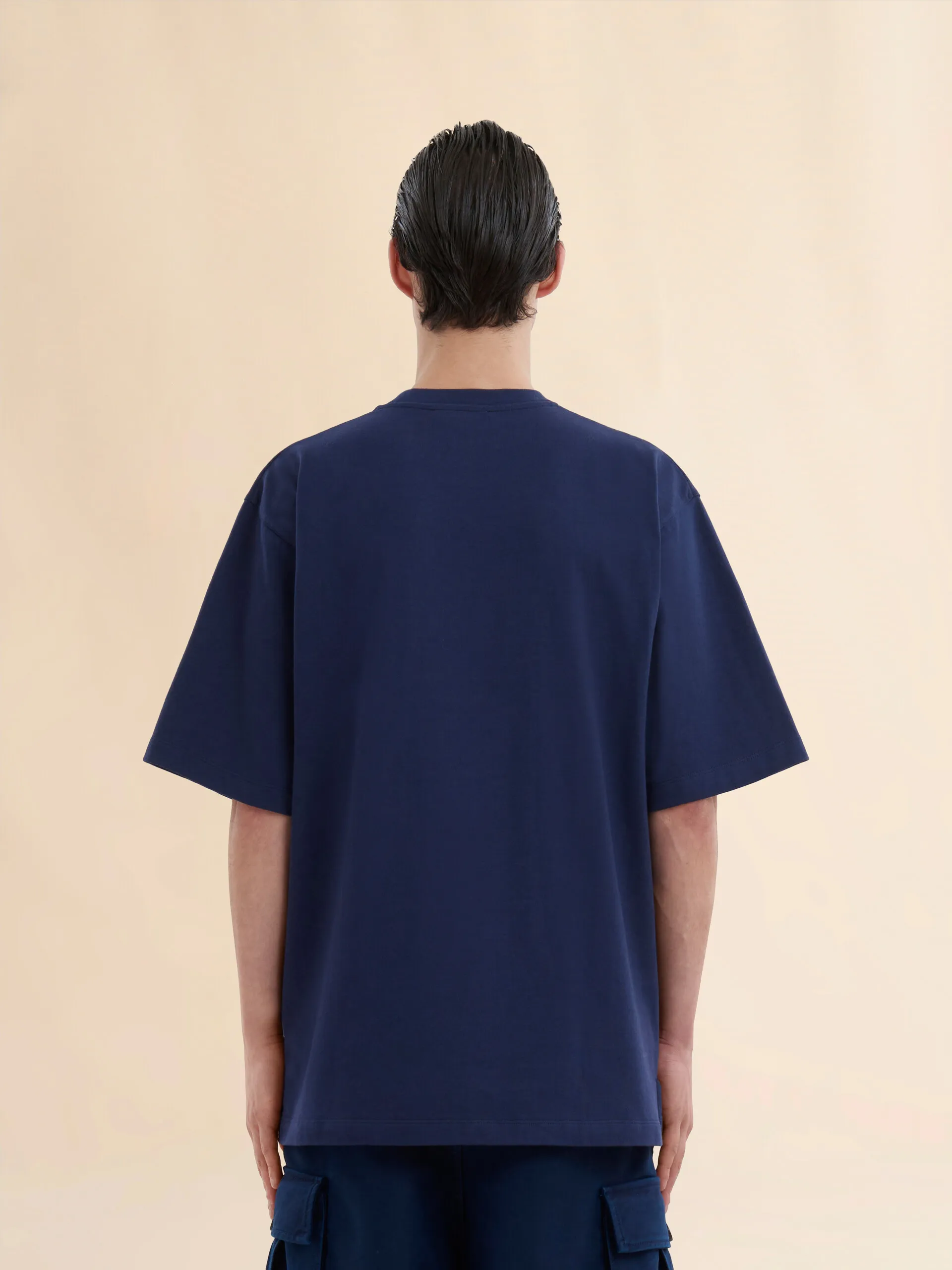Camiseta oversize azul intenso de algodón orgánico con parches Marni