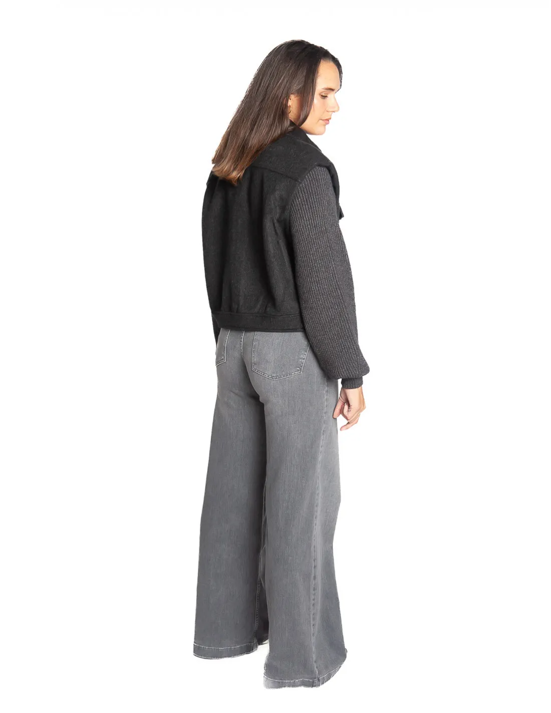 CAZADORA LANA GRIS CON MANGAS DE PUNTO YAYA