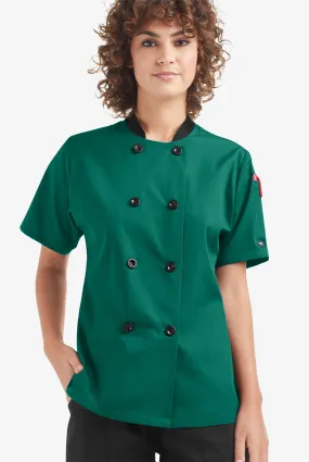 Chaqueta manga corta de gastronomía con doble abotonadura y 1 bolsillo para mujer