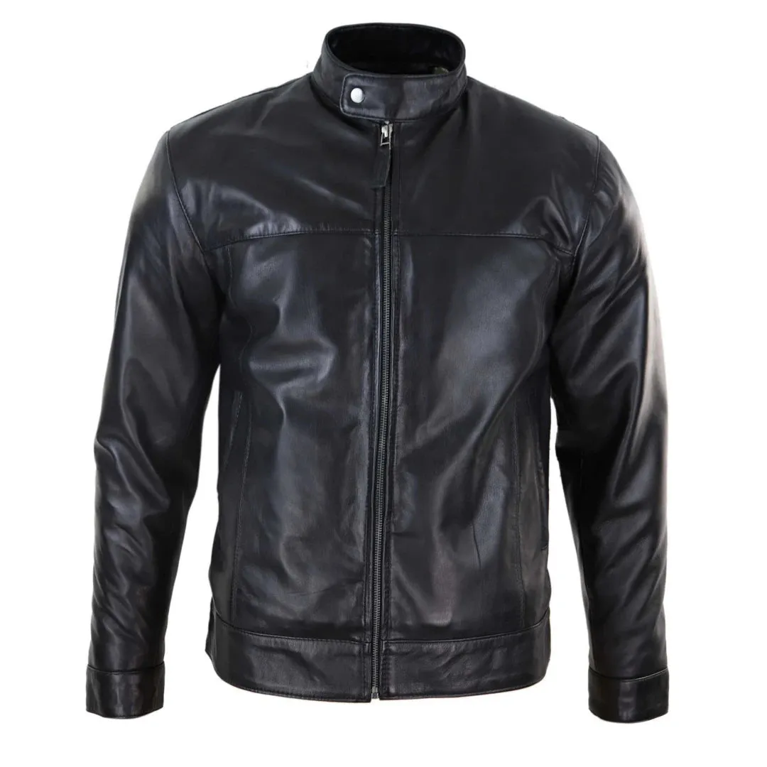 Chaqueta Retro clásica de cuero Negro con cremallera