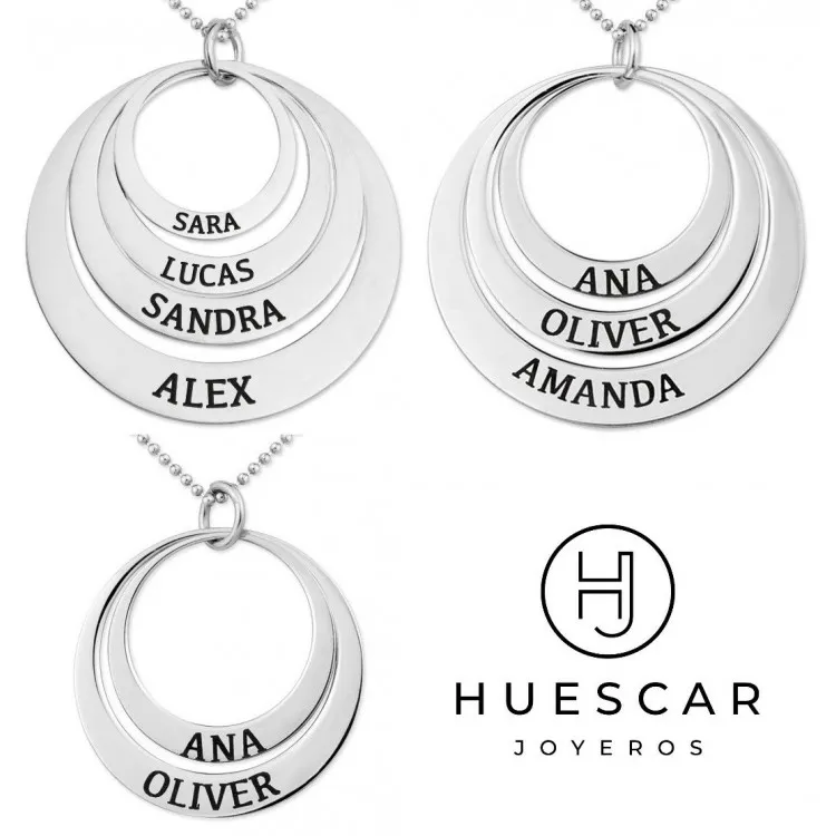 Colgante de aros con nombres plata de ley