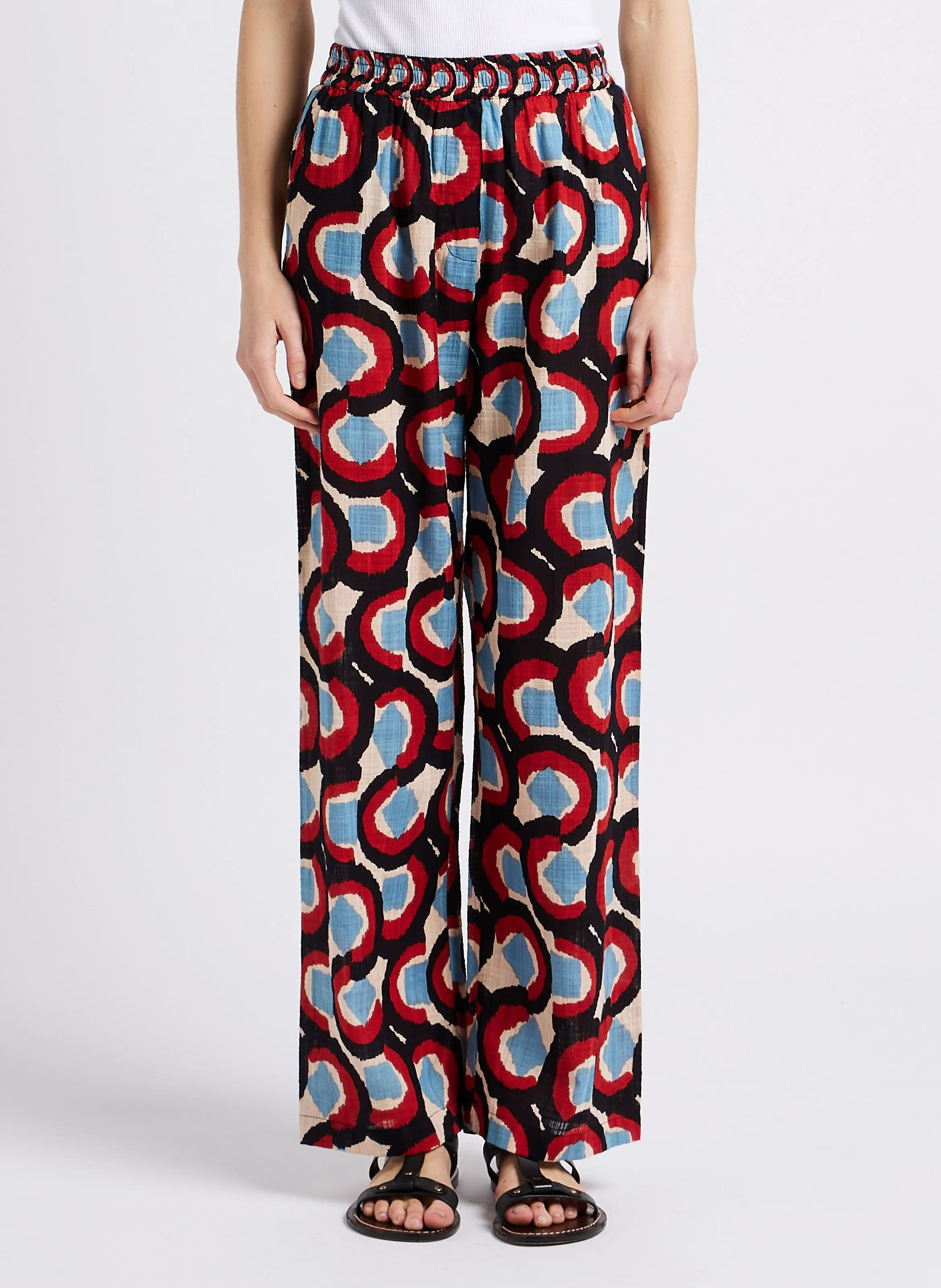 JULIETTA - Pantalón recto estampado de mezcla de algodón en azul