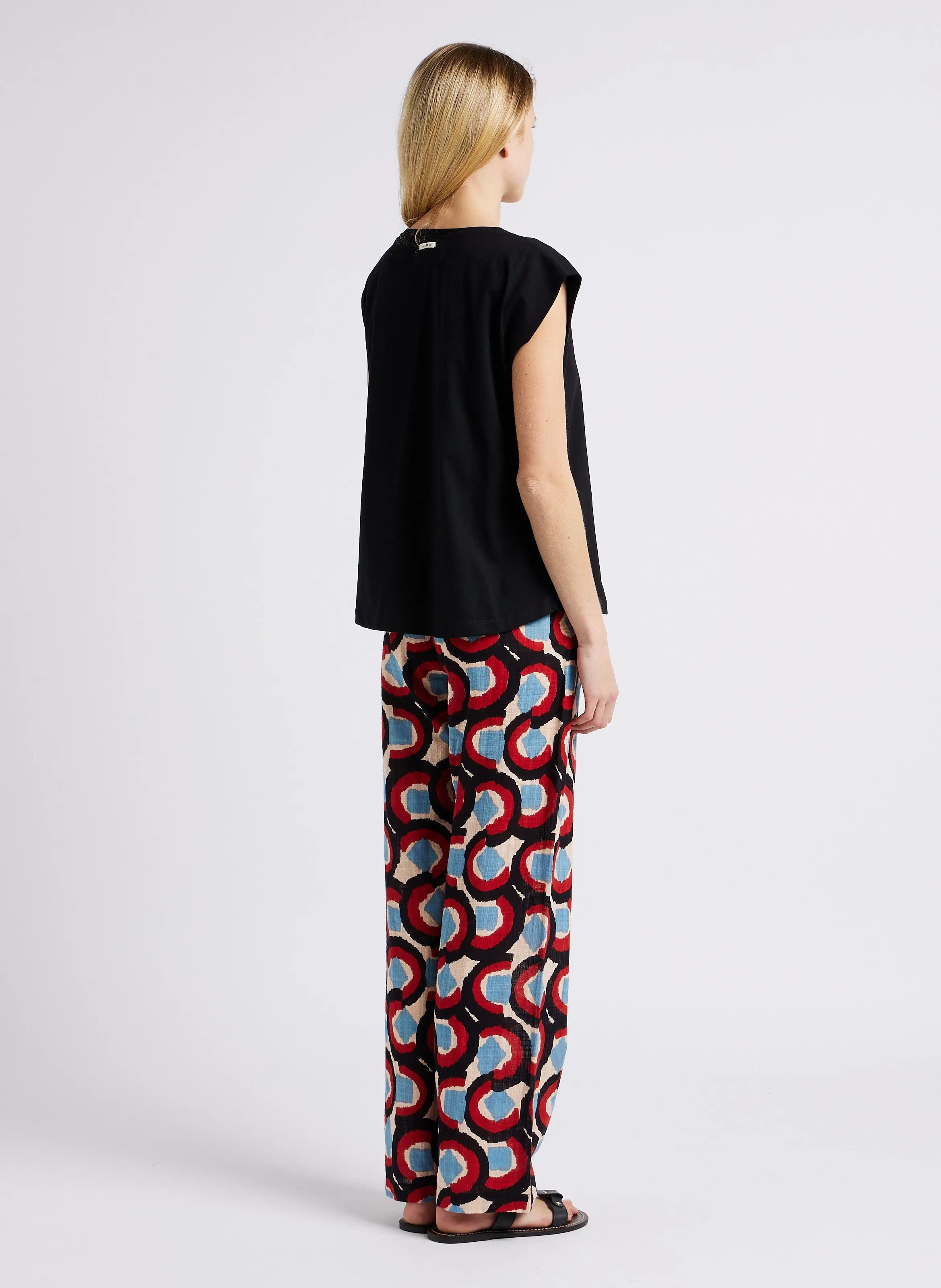 JULIETTA - Pantalón recto estampado de mezcla de algodón en azul