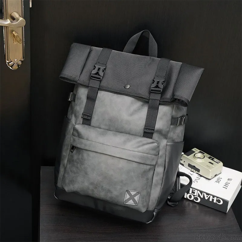 Retro Business Briefcase For Men 15.6 Inch Leather Laptop Backpack Bookbag Daypack Camping Travel Rucksack School Backpack 