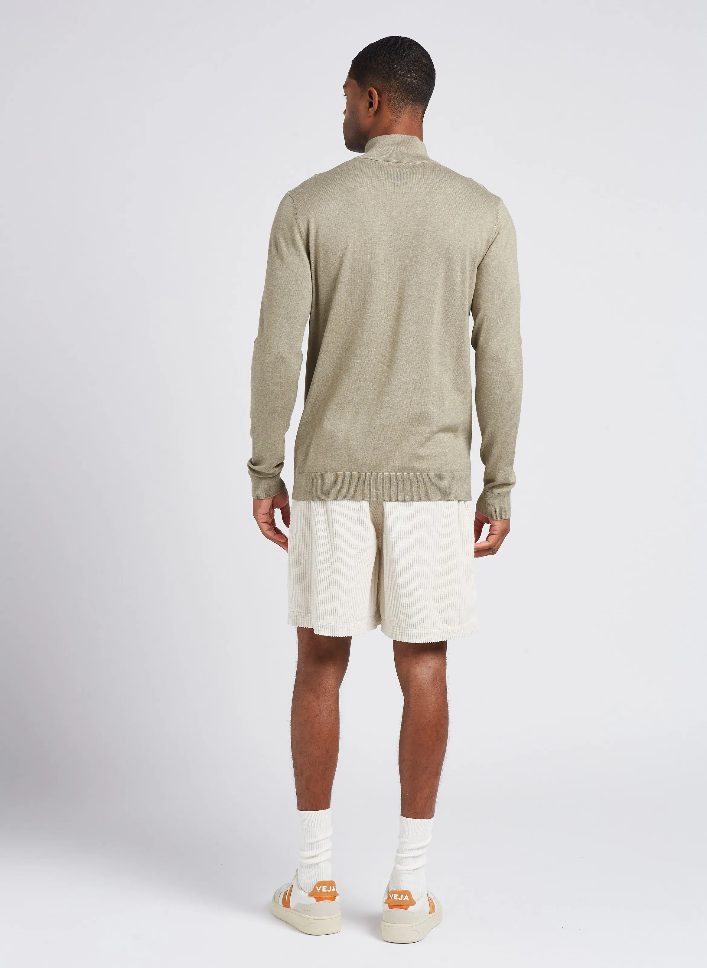 SELECTED BERG - Jersey regular fit de algodón con cuello alto y cremallera en verde