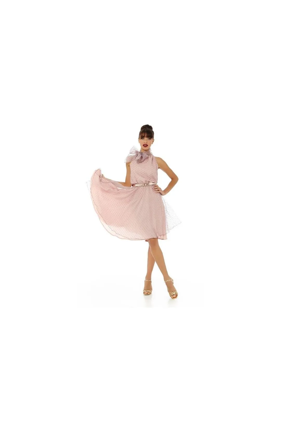 Vestido fiesta corto plumeti rosa