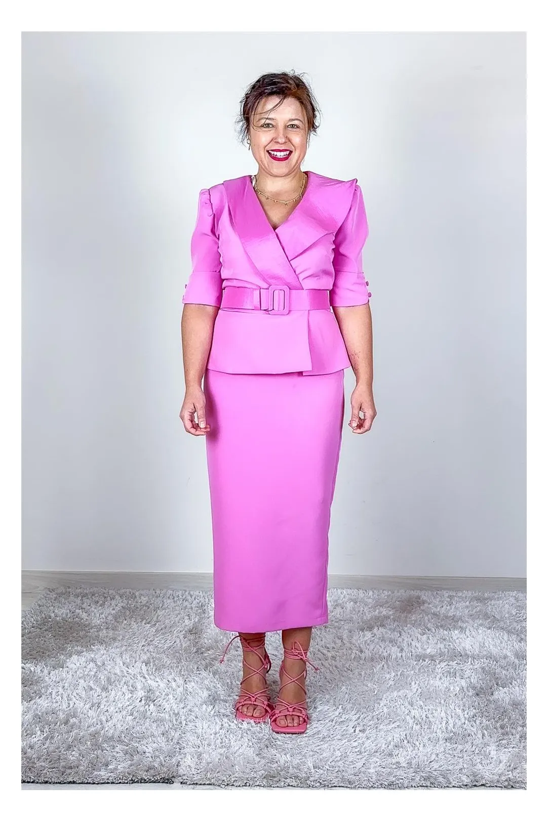 VESTIDO FIESTA MIDI SOLAPAS ROSA