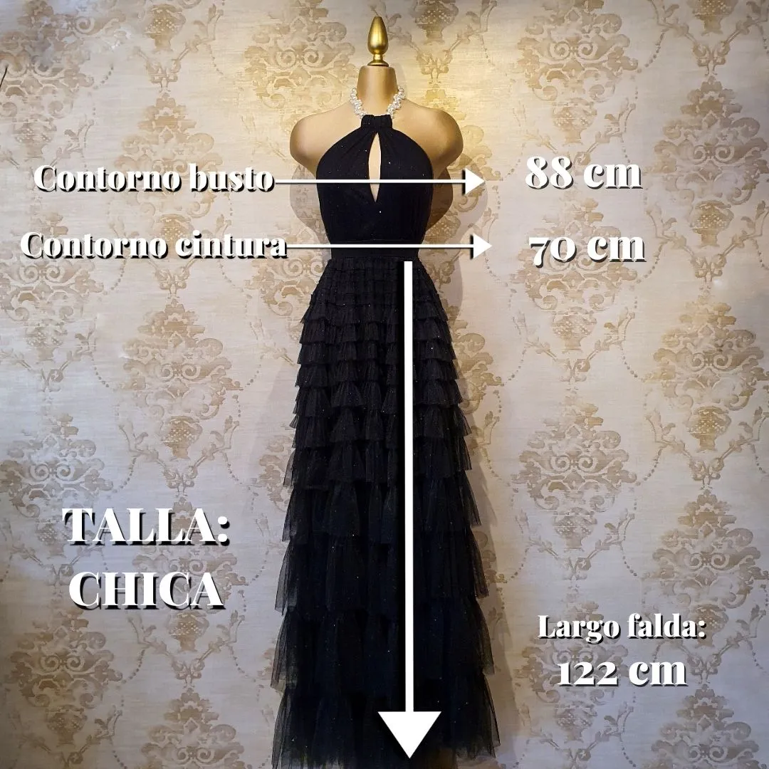 Vestido Negro Largo Fiesta Tul Halter