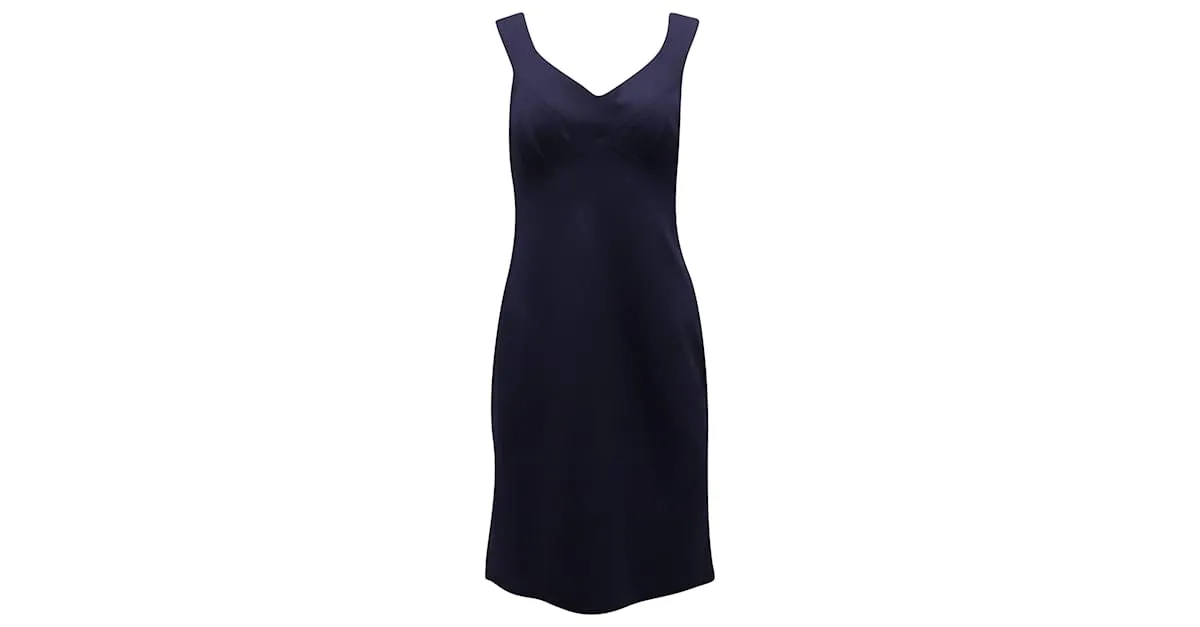 Vestido sin mangas con cuello de pico en viscosa azul marino de Ralph Lauren 
