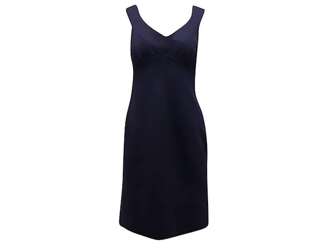Vestido sin mangas con cuello de pico en viscosa azul marino de Ralph Lauren 